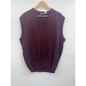 Vintage Men XL Burgundy Sweater Vest Wool Italy Old Money Preppy Grandpa Retro